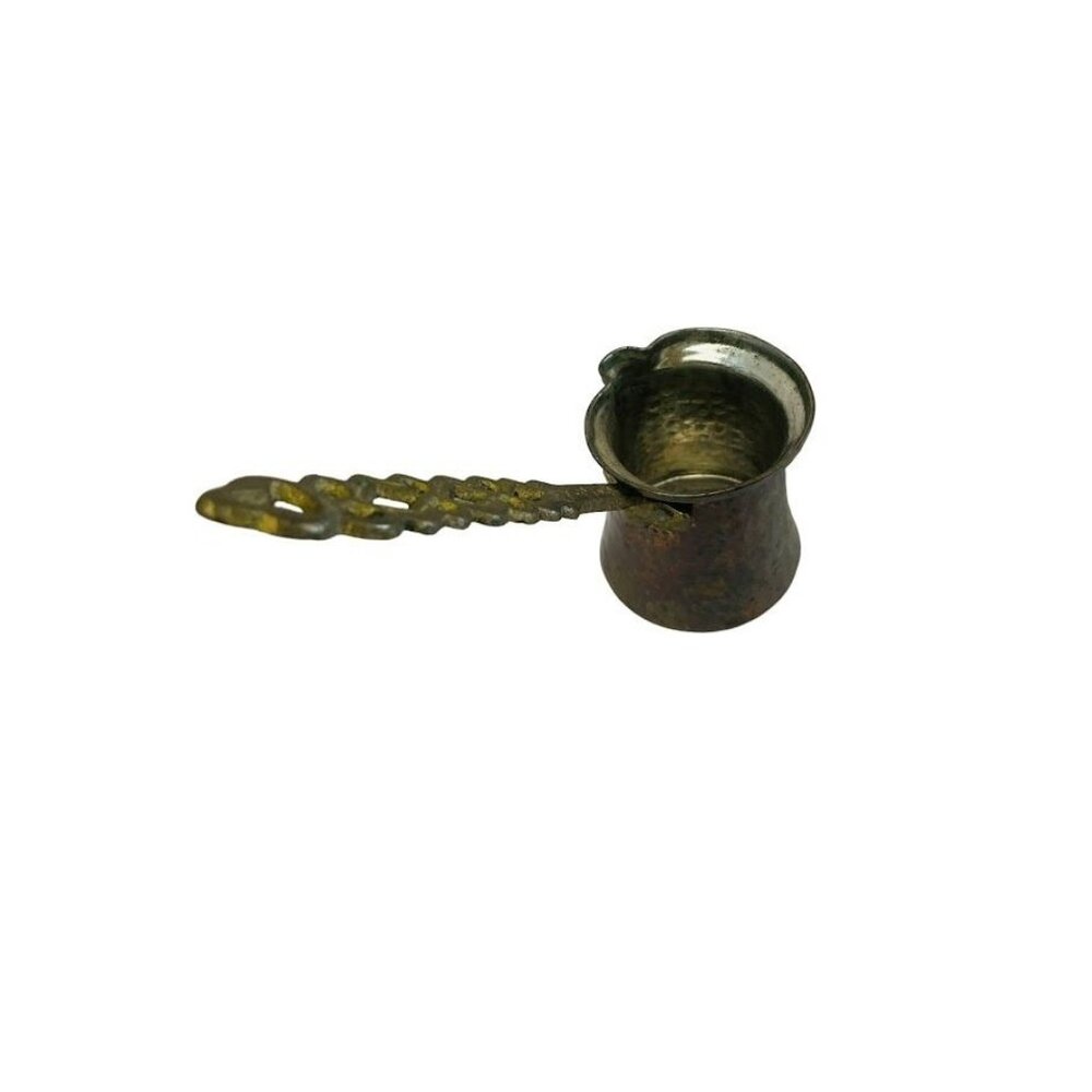 Vintage Brass Turkish Copper Coffee Pot Scooper Turkish Handmade Handle 8" x 2 1